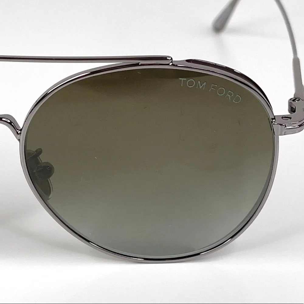 TOM FORD Declan Sunglasses NEW Shiny Light Ruthenium / Green Made In Italy